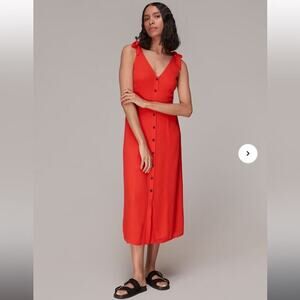 Whistles Hanna Tie Shoulder Button Down Midi Dress